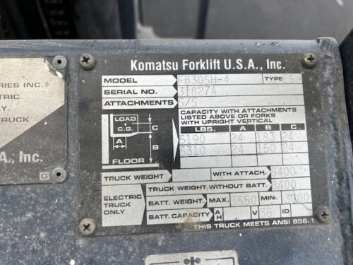 Komatsu Fb30sh 4 Data Plate